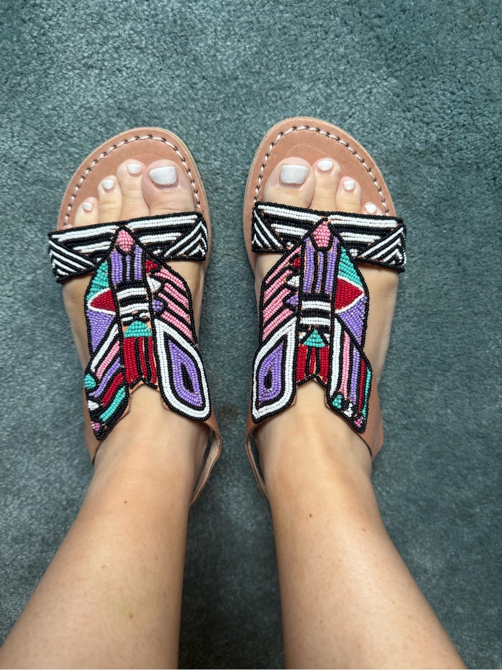 Free People Beaded Multicolor Geometric Sandals - Tan, Black, Purple, Pink, Teal